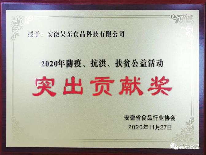 昊東食品榮獲肉松行業(yè)“防疫、抗洪、扶貧”突出貢獻獎!
